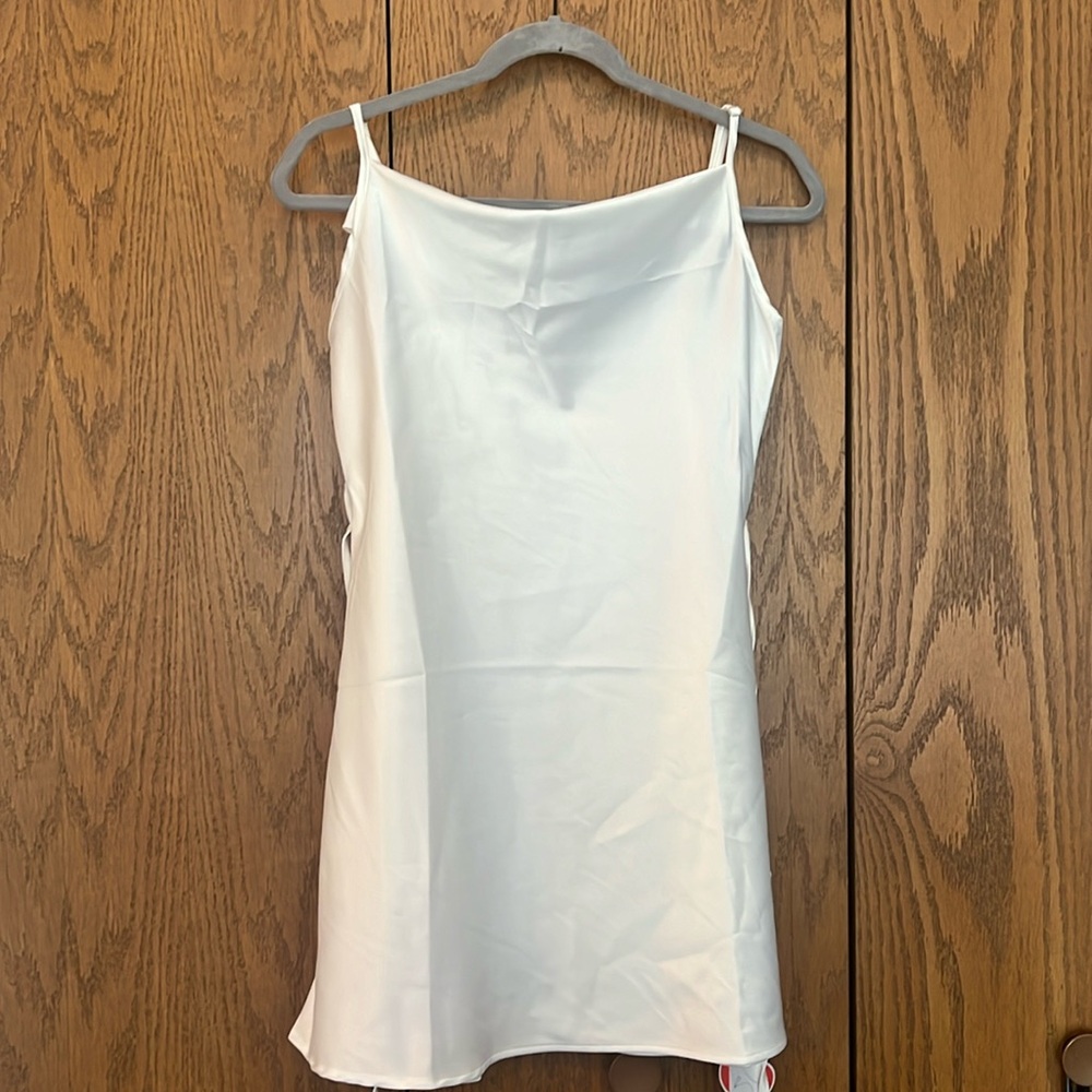 Vanilla girl core white satin cowl neck mini dress